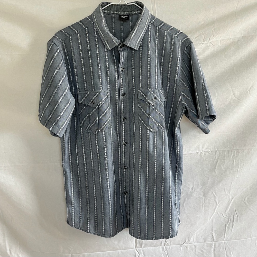 VESE Mens Collared Blue Pattern Shirt Sleeve Shirt Size Medium